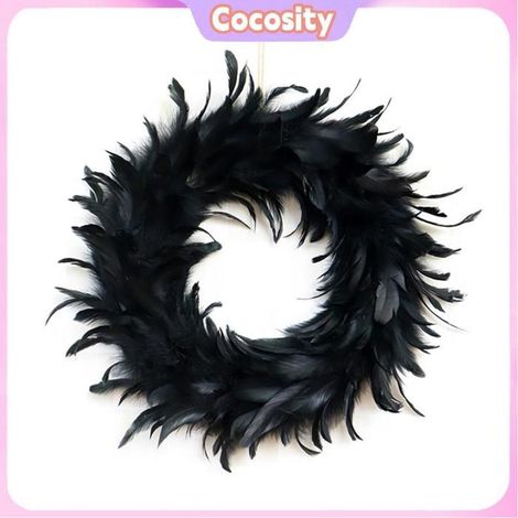 Cocosity couronne d’Hallowmas Couronne de plumes noires 40cm, accessoire Photo d'halloween, décor de porte deco decoration (1/5)