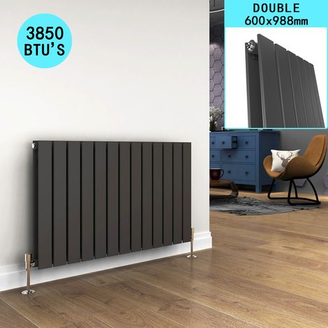 ELEGANT 600 x 988 mm Anthracite Designer Rads Horizontal Column Double Flat Panel Radiator Heater + Chrome Thermostatic Radiator Valves (1/5)
