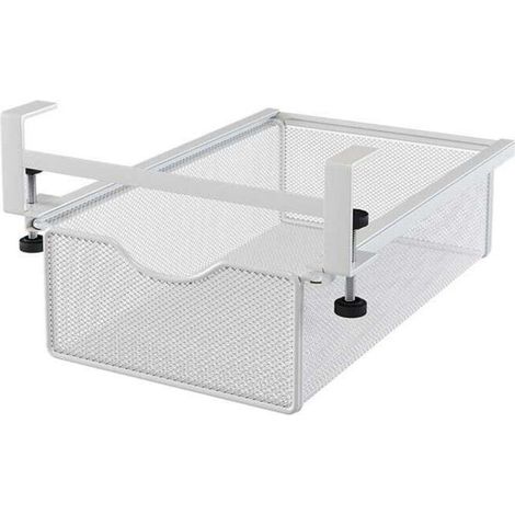 1 bureau multifonction en fer anti-perforation, petite table de rangement blanche, 36,5 x 21,5 x 9 cm (1/5)