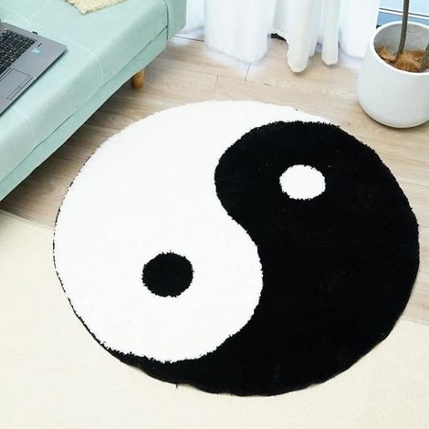 Antirutsch-Badematte im Yin-Yang-Design, weich und trendy, ideal für Bad oder Wohnzimmer, handgetuftet.