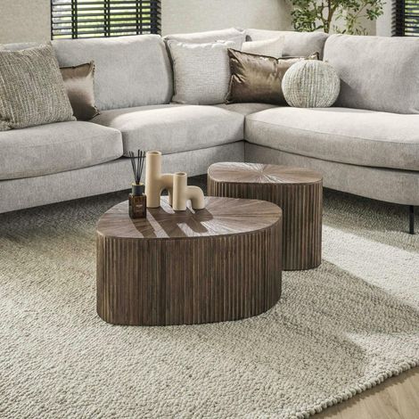 Table basse design en bois de teck avec plateau étoilé (lot de 2) YOGY (1/5)