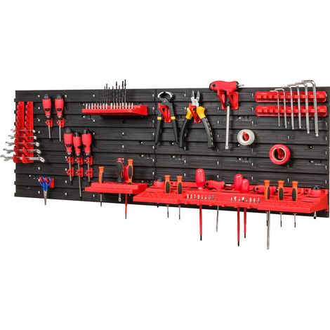 Panneau mural pour outils de garage + 20 supports, 3 étagères (1/5)
