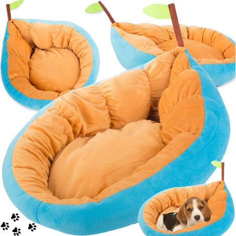 Coussin peluche pour chien doux bateau bleu interieur orange