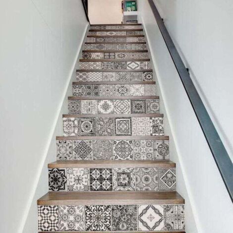 3D Stair Sticker Self-Adhesive Removable Stair Riser Sticker Mural Wallpaper Home Decor (39.4"L x 7"W x 13pcs) (1/4)