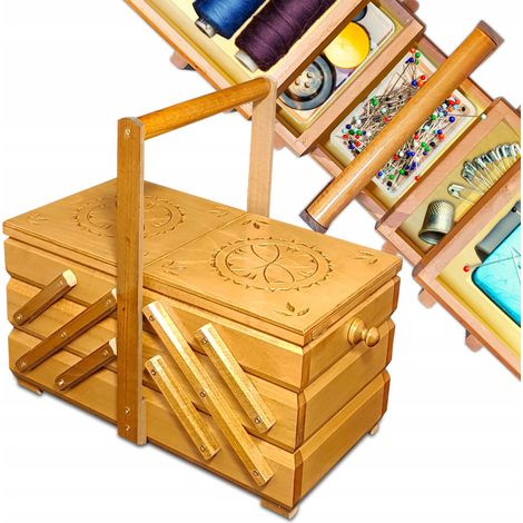 Máquina de coser de madera, caja, contenedor de hilo, herramientas de costura, tallada, pequeña (1/5)