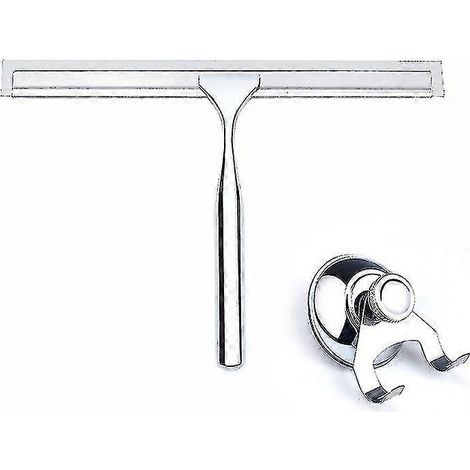 Nettoyeur de vitres en alliage de zinc et acier inoxydable, grattoir à vitres, grattoir de nettoyage, grattoir de salle de bain, nettoyant blanc avec crochet à ventouse (1/5)