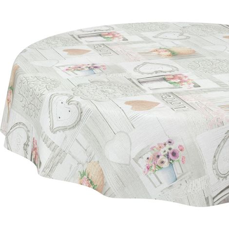 Nappe en Toile cirée - Lavable - Facile d'entretien - Effet Lotus - Nappe de Jardin - Motif Maison de Campagne - Fleurs - 140 cm (Ronde) (1/5)