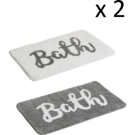 Set de 2 pack de 2 tapis de bain,tapis antidérapant en microfibre 100% polyester coloris gris-blanc-Longueur 60 x Profondeur 40 cm (1/4)