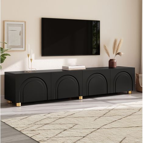 Mobile TV 180x35x40 cm nero in MDF e pannelli di particelle con 4 ante e rilievo ad arco (1/5)
