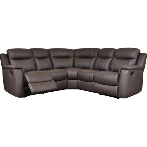 Vente-Unique – Canapé d'angle relax cuir de vachette 5 places – Mécanisme relax manuel – Longueur 217 cm – Marron (1/4)