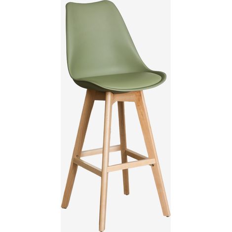 SKLUM 2er-Pack hohe Hocker 75 cm mit Kissen in Kunstleder Nordic Helles Militärgrün                                  