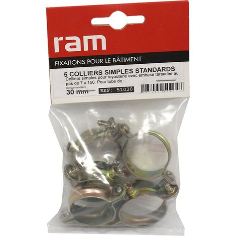 Sachet de 5 colliers simple acier pour tube Ø30 - Ram (1/3)