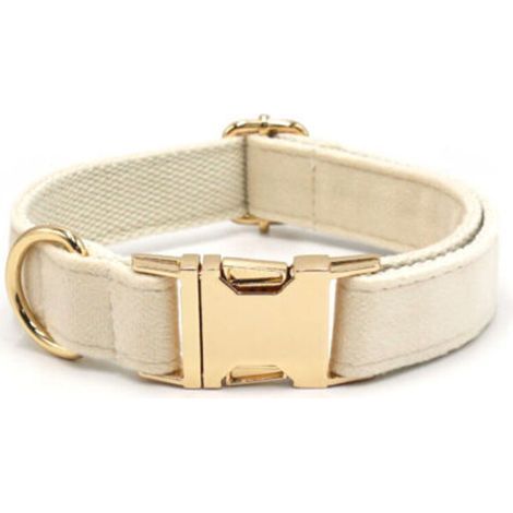 Collier pour chien en velours côtelé naturel ultra-doux, blanc crème, pour chiens de taille moyenne à peau sensible.