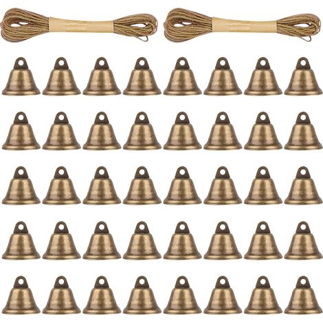 40 Pièces Mini Clochette Vintage, Cloche Petite avec 2 Rouleaux de Corde, Clochette Noel Vintage pour Maison, Mariage Décoration (Bronze) (1/5)