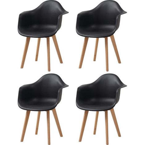 Esszimmerstühle 4er-Set mit Armlehnen, skandinavische Design-Sessel, Buchenholzbeine, Schwarz (1/5)