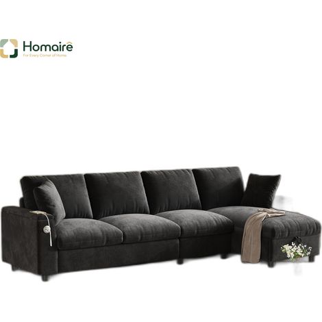 Canapé en velours gris avec rangement 280 x 137 x 84 cm HOMAIRE (1/5)