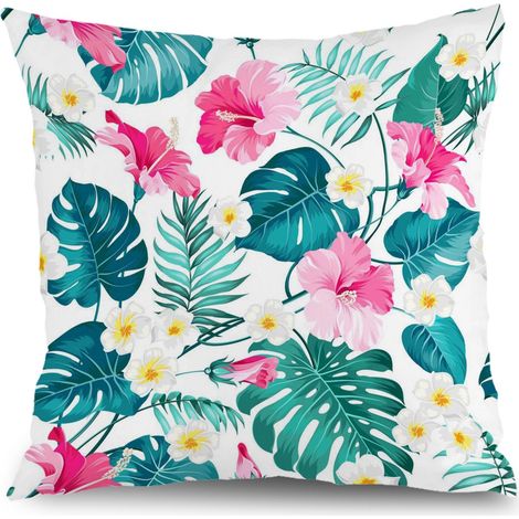 Housse de coussin fleurs feuilles vertes, décoration salon maison,40×40cm (1/5)