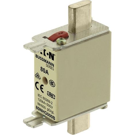 Fusibile, BT, 80 A, CA 500 V, NH000, gL/gG, IEC, doppio indicatore
