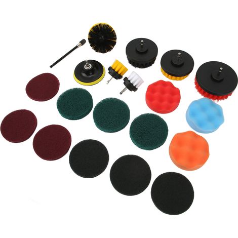 Ensemble de 20 accessoires comprenant forets et brosses, tampon de nettoyage multifonctionnel, adapté au nettoyage de la maison et de la voiture. (1/5)