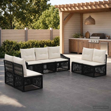 vidaXL Ensemble de canapé de jardin 7 pcs Noir polyrotin