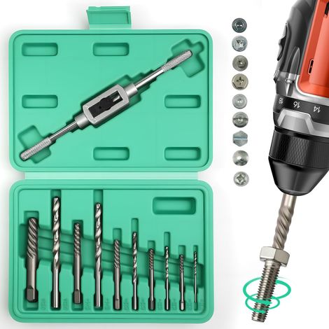 Lot de 10 extracteurs de vis, extracteur gauche inclus avec casse-écrou, extracteur M3-M18 pour vis endommagées, extracteur de vis avec boîte de rangement, dévisseuse avec foret à haute teneur en (1/5)