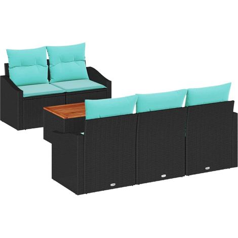 Gartensofa-set mit Kissen 6 pcs Schwarz Poly-Rattan vidaXL