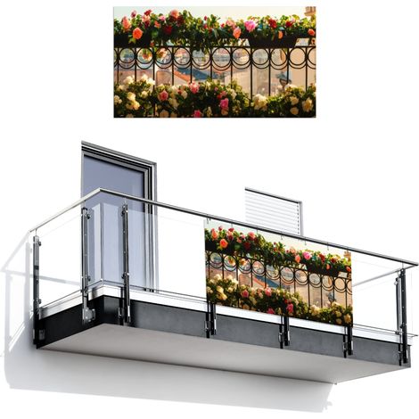 BRISE-VUE POUR BALCON Fleurs - Clôture - Paysage urbain - Été 200x110 cm