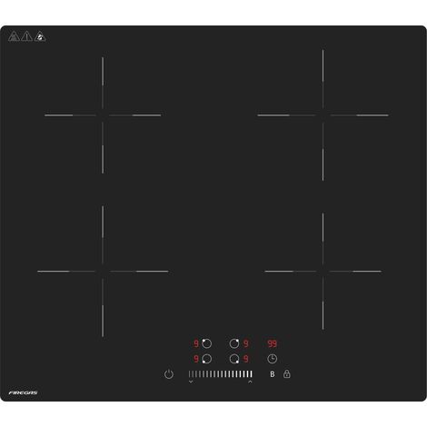 Plaque de cuisson à induction FIREGAS, 4 foyers, 7400 W, cuisson rapide et précise, 59 cm