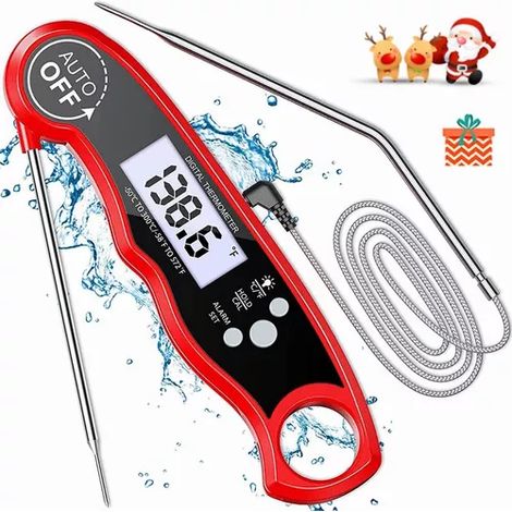 Thermometre Carnivore Numerique A Double Sonde - Affichage LCD Instantane - Sonde Pliable En Acier Inoxydable 304 - Pour Four Cuisine Grill Barbecue - 1 Unite