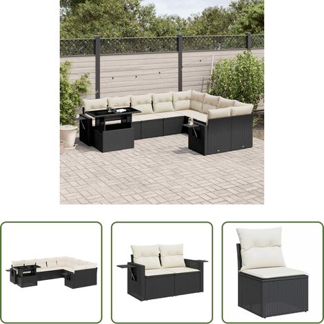 vidaXL Rattanmöbel - 10-tlg. Garten-Sofagarnitur mit Kissen Schwarz Poly Rattan (1/5)