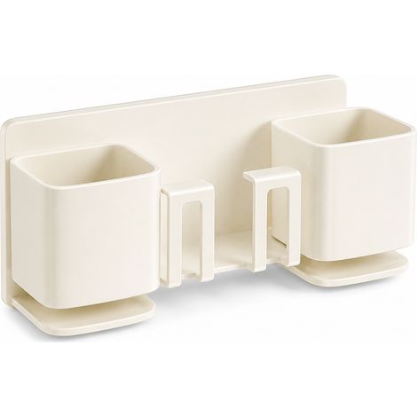 Wall-Mounted Toothbrush Holder without Drilling for Bathroom White (1/5)