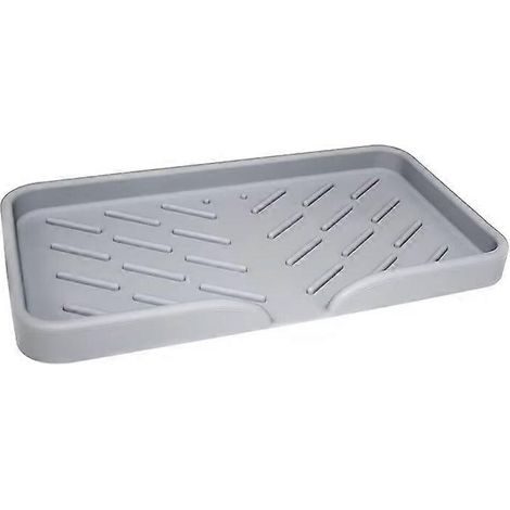 1 tapis égouttoir en silicone avec porte-éponge, organisateur de cuisine et tapis de séchage pour évier de bar (gris) (24 x 13 x 2 cm) (1/5)
