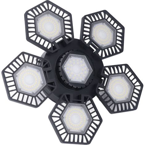 Plafonnier LED de travail à 5 panneaux pliables, 120 W, 85-277 V CA, pour garage, atelier ou entrepôt. (1/5)