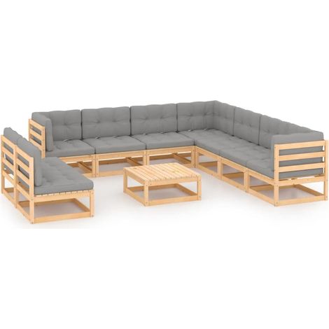 10-tlg. Garten-Lounge-Set mit Kissen Massivholz Kiefer vidaXL