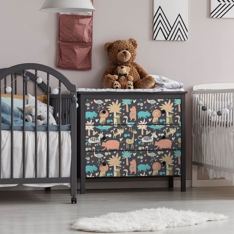 Sticker meuble pour enfant animaux de la jungle heureux 40 x 60 cm (1/5)