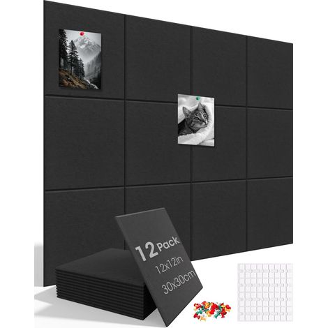 Lot de 12 grands tableaux d'affichage autocollants en feutre 30 x 30 cm avec 96 pastilles adhésives double face - Tableau mémo décoratif Vision Board pour bureau, cuisine, chambre d’enfant et école (1/5)