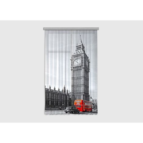 Big Ben London, rideau imprimé avec bus anglais rouge 140x245 cm, 1 pièce (1/5)