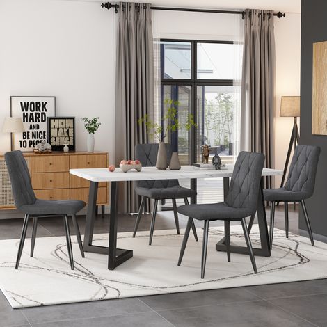 Set de 4 sillas de comedor tapizadas en gris con estructura de metal y diseño elegante,45×40×86cm (1/5)