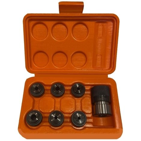 Maschiatore con bussole/Mandrino Maschio in valigetta 7 pz da M3 a M12 attacco 19mm