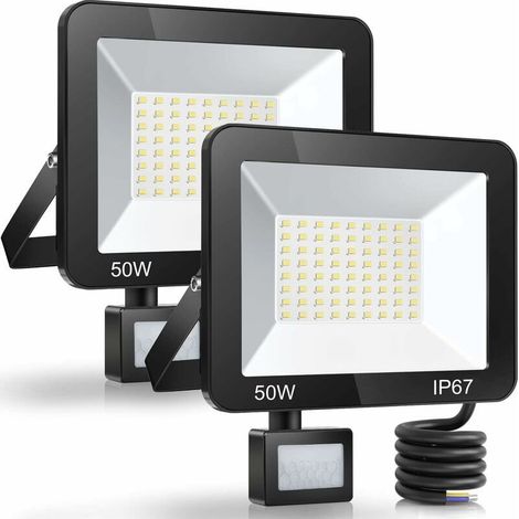 50W Projecteur LED Exterieur Detecteur de Mouvement 2 Pièce, IP67 Étanche Spot LED Avec Détecteur, 5000LM 7000K Blanc Froid Eclairage Exterieur, Lampe Exterieur pour Jardin Terrasse Entrée (1/5)