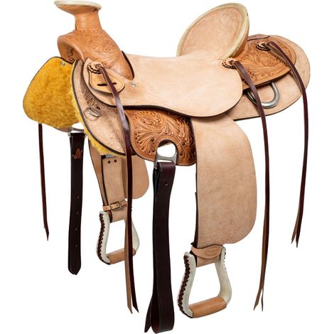 17", Naturale: Sella western Wade Running in pelle rovesciata con lavorazione floreale