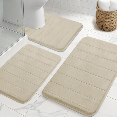 Lot de 3 tapis de bain en mousse à mémoire de forme, antidérapants et absorbants, lavables, doux et à séchage rapide, tapis de salle de bain pour douche, WC et baignoire, beige (1/5)
