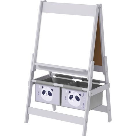 Tableau pour enfants avec chevalet 3 en 1 et 2 conteneurs, âge 3-8 ans, 54x46,5x93 cm, Gris (1/5)