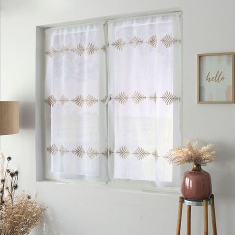 Paire de Voilage Brodé "Ebène" 60x160cm Blanc & Beige