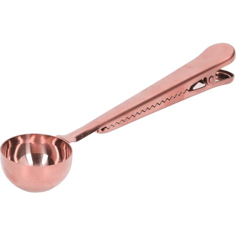 Cuillère à café et clip de fermeture 2 en 1 en acier inoxydable or rose, fermeture hermétique, design plus profond, outil pratique et fonctionnel pour déguster votre café