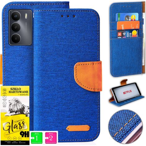 Funda para Realme 14X 5G, funda de lona con cierre magnético tipo cartera y cristal protector. (1/5)