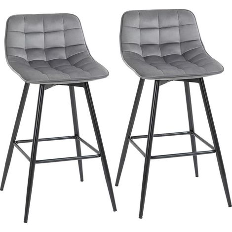 SET 2 SGABELLI DA BAR SEDIE IMBOTTITE STILE NORDICO VELLUTO GRIGIO (1/5)