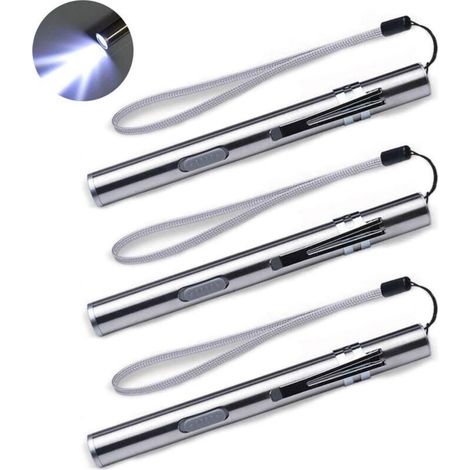Set mit 3 Stiftlampen für Pflegekräfte, medizinische Stiftlampen, USB-wiederaufladbar, LED-Taschenlampen aus Edelstahl für Ärzte, Studenten und Mediziner
