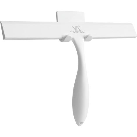 Raclette de Douche pour Portes de Douche en Verre, Raclette en Silicone Tout Usage de 11 Pouces pour Salle de Bain, Nettoyage de Vitres, avec Poignée Antirouille, Crochet adhésif, pour Miroir (Blanc) (1/5)