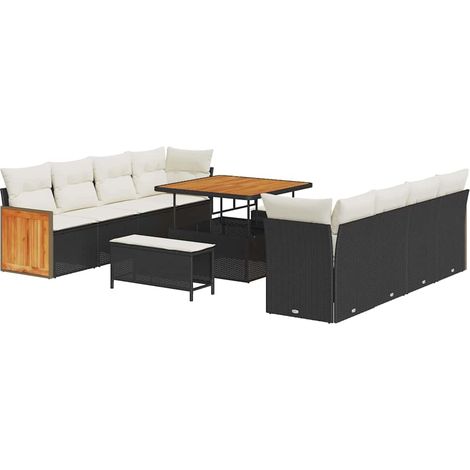 Garden Sofa Set Black and Cream 231 x 224 x 85 cm Poly Rattan vidaXL
